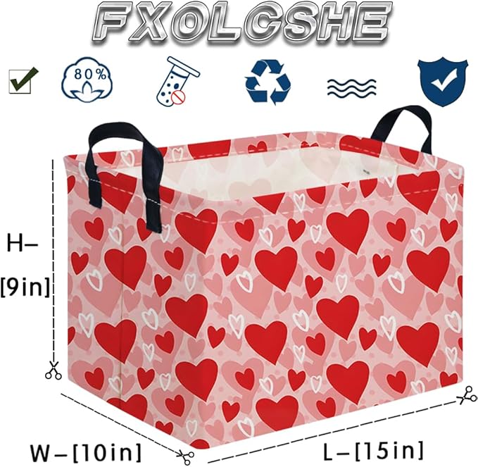 FXOCSHE Rectangular Pink Valentine's Day Gift Basket,nursery basket,Pink girls gift baskets,kids toy storage Bin, Love Heart Room Decor for Home,Shelf Baskets(More Love)