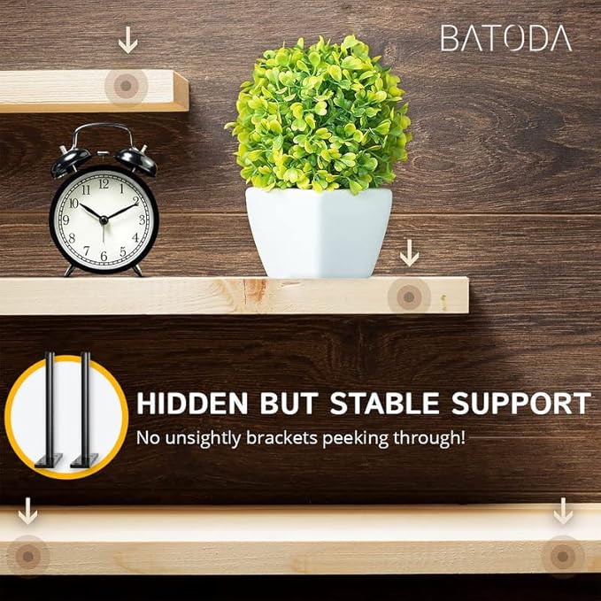 BATODA - 6" Floating Shelf Bracket Heavy Duty (8 pcs)-Solid Steel Blind Shelf Supports - Hidden Brackets for Floating Wood Shelves - Blind Shelf Support - Shelving Mounting Hardware Included (Pack 8)