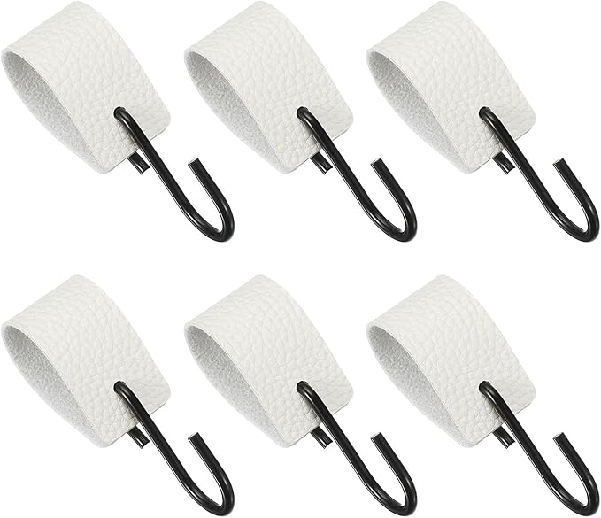 uxcell 6 Pcs PU Leather S Hooks, Multifunctional S Shaped Hooks for Hanging Coat Towel Camping Kitchen Bathroom Handle, White