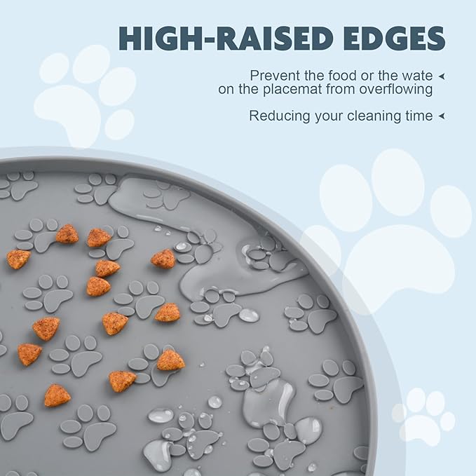 SUNLAND Silicone Pet Feeding Mats for Food and Water Pet Placemat for Dog and Cat Waterproof Non-Slip Feeding Bowl Mat Raised Edge Prevents Residue from Spilling onto The Floor Pets Accessories