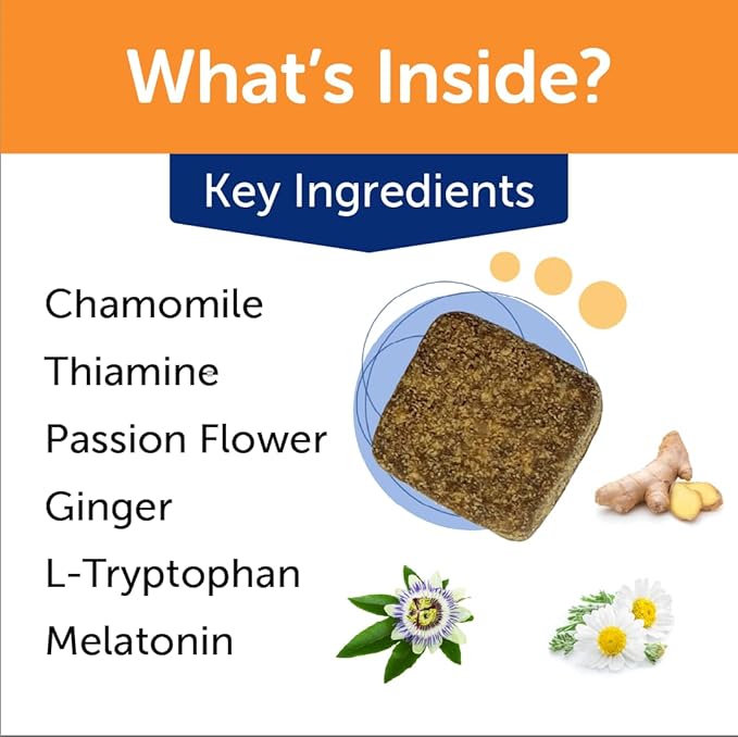 ThunderBites Dog Calming Chews, Thiamine, L-Tryptophan, Melatonin and Ginger, Can Help Relieve Stress from Separation, Storms, Fireworks & Travel (60 Count), formerly ThunderWunders