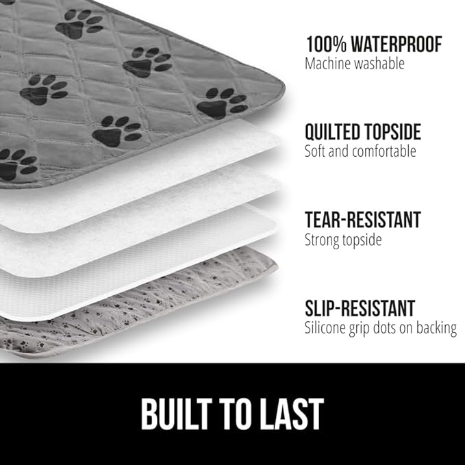 GORILLA GRIP Waterproof Bed Cover for Dogs, 82x68, Gripped Slip Resistant Backing, Leak Proof Washable Dog Blanket Covers Sofa, Couch, Sectional, Crate, Car, RV Seats, Pet Puppy Essentials, Gray Paw