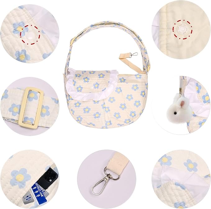 Floral Print Pet Carrier Bag for Small Dogs and Cats, Carry 5-15 Lbs Pet Purse, Hands-Free Design Pet Bags(Blue Floral, Small)