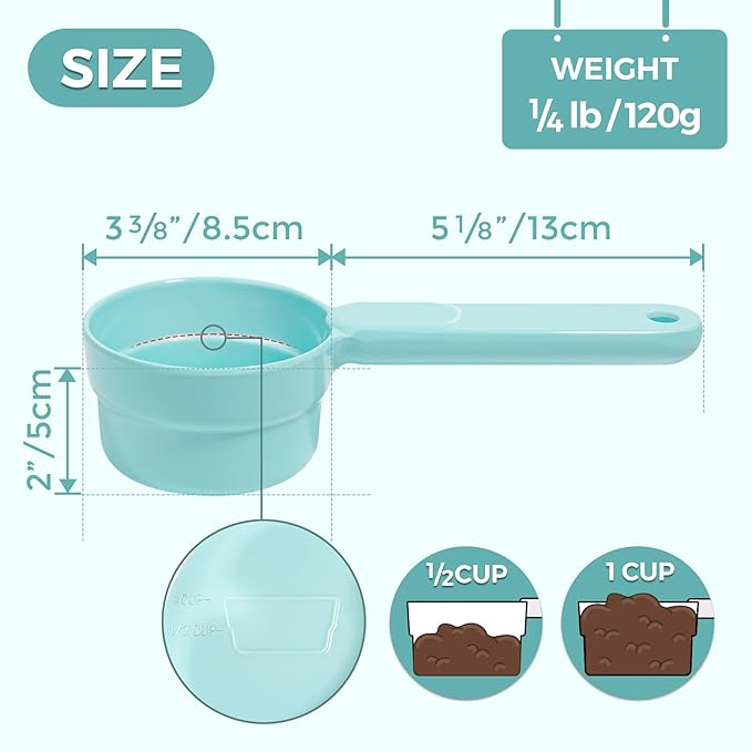 MSBC Melamine Pet Food Scoop, Cat Food Measuring Cups, Comfortable Long Handle Scoop for Dog, Cat, Ferret and Rabbit Food, 1 Cup Size Pet Food Feeding Scoop (Blue)