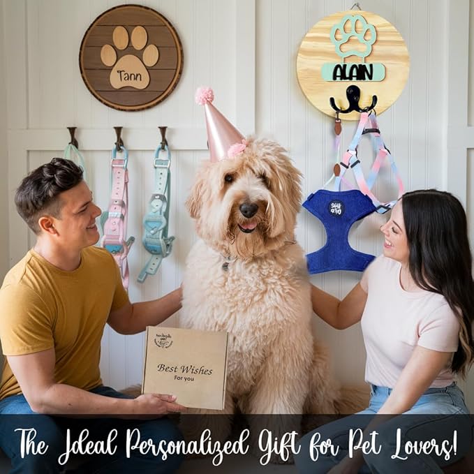VINARTSVN Dog Leash Holder Wall Mount, Personalized Pet Harness Hanger Paw Print Hook, Hook for Dog, Cat, Key Rack Wall Organizer, Cat Collar Organizer for Entryway, Memorial Gifts for Pet Lover