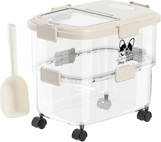 Rolling Dog Food Storage Container 20lb,Airtight Pet Food Container,Plastic Dog Food Bin with Pet Food Scoop,Dry Dog Cat Food Storage,Height Adjustable