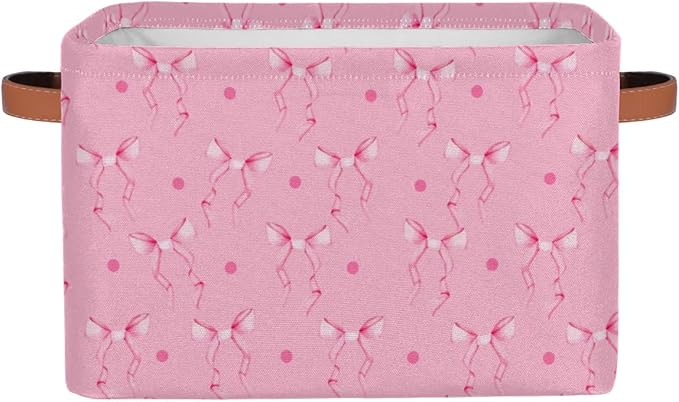 Valentines Day Cubes Storage Baskets,Pink Bow Ribbon Clothes Storage Box Bin,Open Shelves Basket Organizer Kid Boys Girls Toy Gifts Basket Empty for Bedroom Decorative