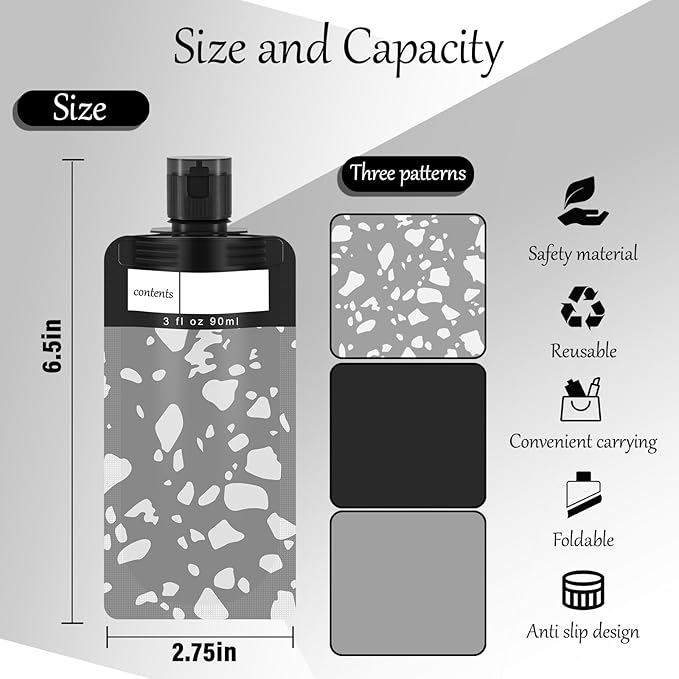 18 Pack Travel Pouches for Toiletries, TSA Approved 3oz Travel Size Containers, Leak Proof, Black