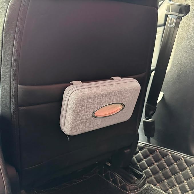 Car Tissue Holder, Sun Visor Tissue Holder, Zipper Car Visor Napkin Holder, PU Leather Backseat Tissue Case for Car,Vehicle (Grey)