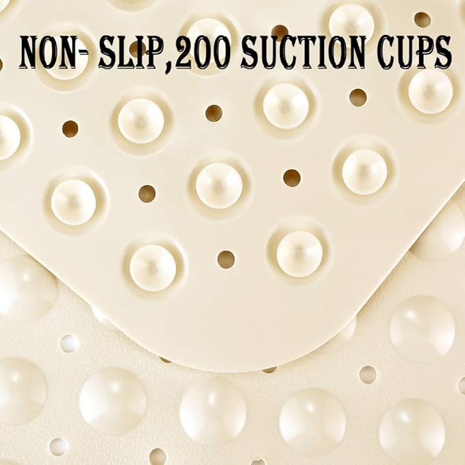 YINENN Bath and Shower Safety Mats 40x16 inch, Non Slip with Suction Cups for Bathroom Stall and Tub Floor, Extra Large and Machine Washable, Drain Holes Keep Bathtub Clean, Beige