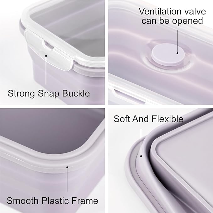 Silicone Food Storage Containers with Lids, 4 Pack Set 27oz/800ml Collapsible Meal Prep Lunch Containers, Microwave, Freezer and Dishwasher Safe
