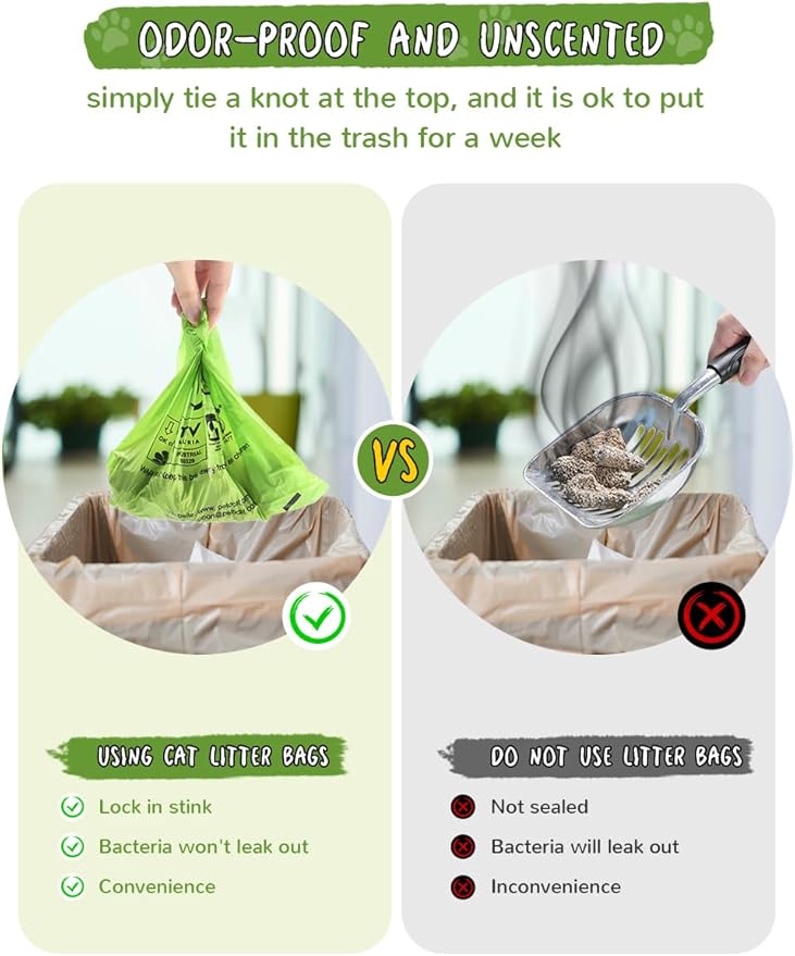 Cat Litter Bags for Poop Biodegradable Cat Waste Disposal Bag Leakproof Durable and Unscented Large to Fit Any Scoop Strengthen Dog Poop Bag- 100 Count