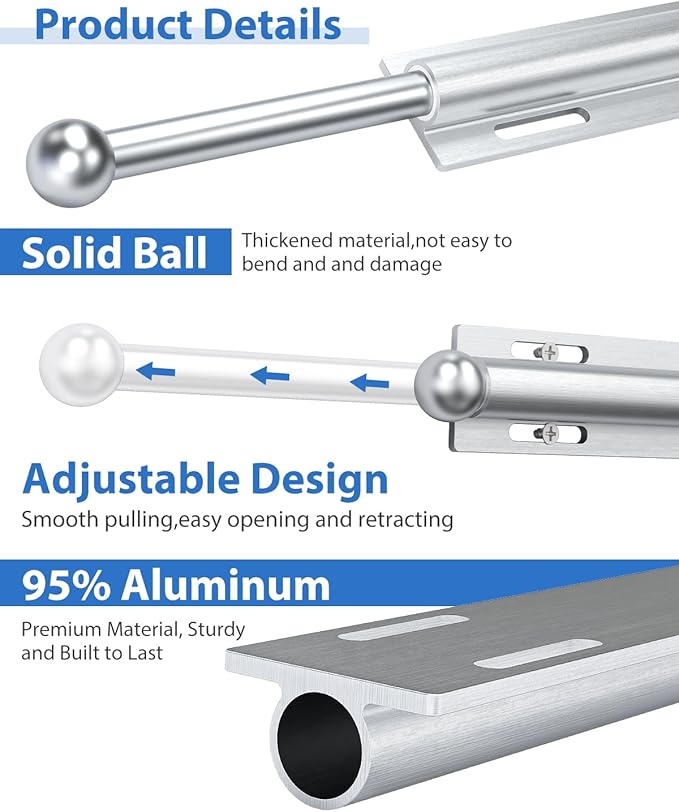 Valet Rod for Closet Pull Out, 12" Aluminum Valet Heavy Duty Closet Valet Rod, Adjustable Retractable Slide Out Valet Rod Closet Organization for Closet Laundry Bedroom Bathroom(Silver)
