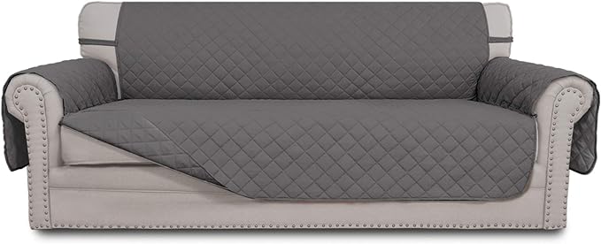Easy-Going Reversible Oversized Couch Cover for 3 Cushion Couch Sofa Cover for Dogs Water Resistant Furniture Protector Cover with Foam Sticks for Pet Cat (Oversized Sofa, Gray/Gray)