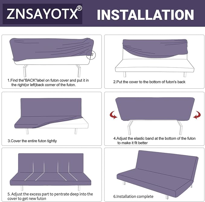 ZNSAYOTX Stretch Fit Futon Cover (67"-82") Armless Futon Sofa Bed Slipcover with Elastic Band, Universal Foldable Sofa Mattress Protector Full Queen Size, Washable Comfort Jacquard (Light Beige)
