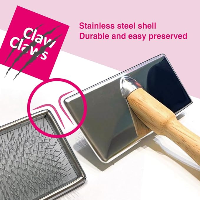 Claw Claws Pet Slicker Brush for Large Dogs, Wooden Handle, Gently Remove Tangled and Mats Hair, Pet Grooming Brush Tool, Sheepskin Wool Carders (3.85")