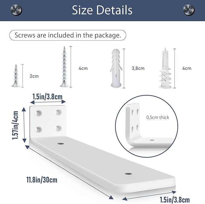 MLOQI 6 Pack Floating Shelf Bracket Heavy Duty, Hidden Shelf Brackets 5mm Thick L Brackets for Shelves up to 50 KG (White 30cm)