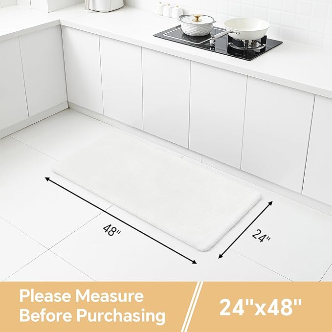 White Bathroom Rugs 24"x48" – Long Plush Non-Slip Bath Mat, Absorbent & Washable Microfiber Runner Rug – Perfect for Tub, Sink, or Washroom