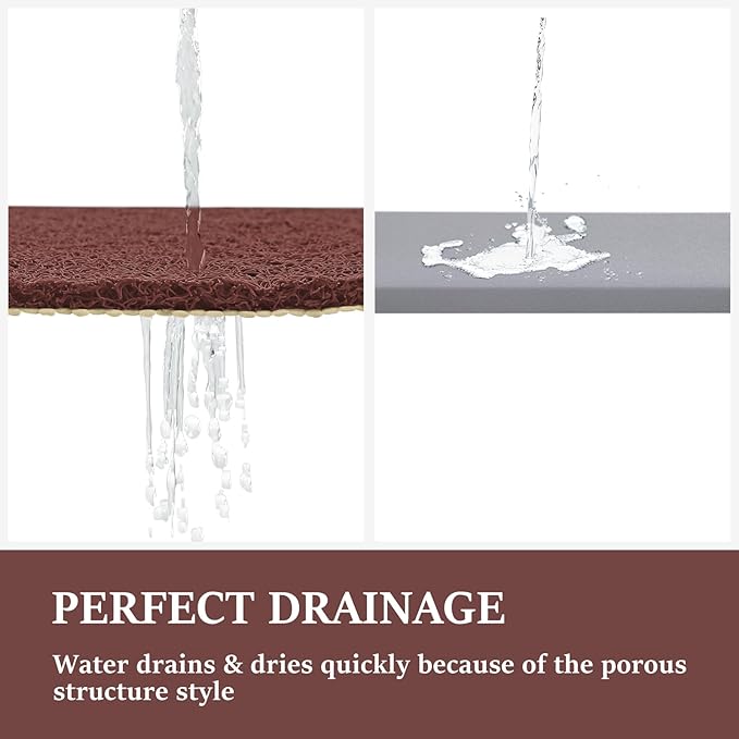 LuxStep Shower Mat Bathtub Mat,24x24 inch, Non-Slip Bath Mat with Drain, Quick Drying PVC Loofah Bathmat for Tub,Shower,Bathroom,Reddish Brown