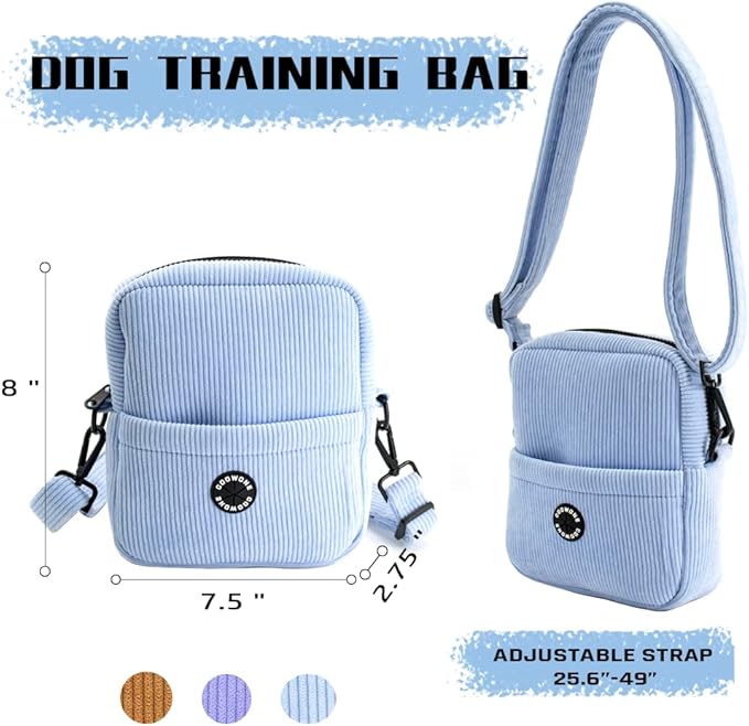 COOWONE Dog Treat Pouch, Velvet Dog Walking Fanny Pack with Built-in Poop Bag Dispenser | Large Capacity Pet Travel Training Bag for Treats, Kibbles, Pet Toys (Blue)