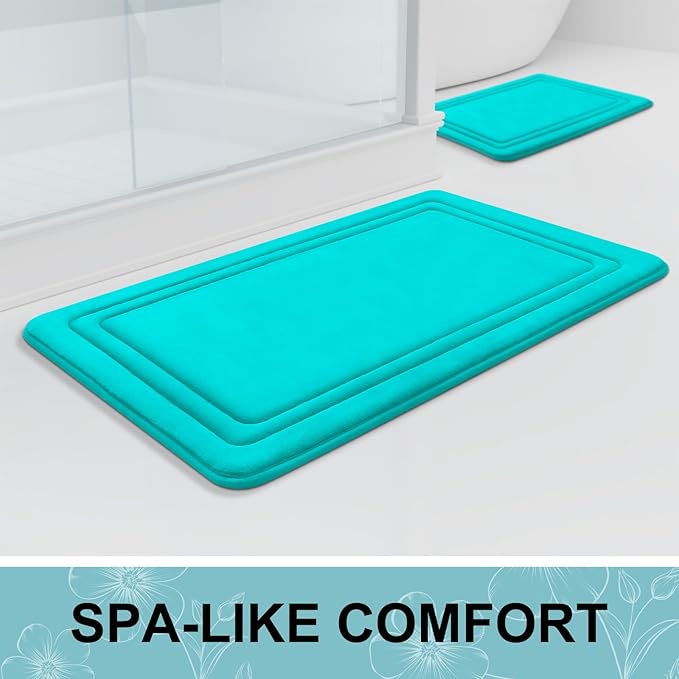 Grandaily Memory Foam Bath Mat Rug 24x16, Ultra Soft, Non-Slip and Absorbent Bathroom Rugs, Machine Wash Dry, Comfortable Bath Carpet for Bathroom Floor, Tub and Shower, Teal