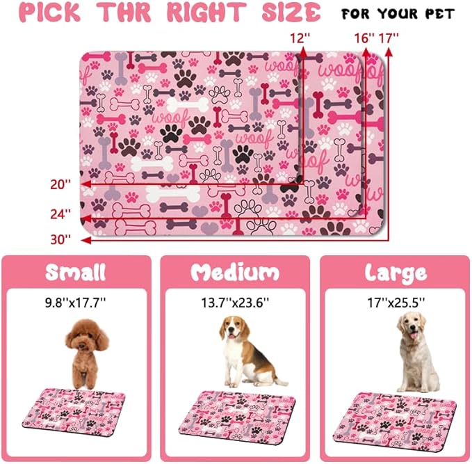 Dog Food Mats for Floors Waterproof, Pet Water Bowl Mats Pet Feeding Absorbent Placemats Pink 24 * 32 inch