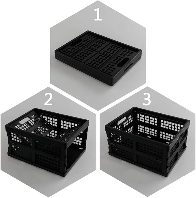 EudokkyNA 3-pack 15 Liter Collapsible Storage Basket Folding Crates, Black