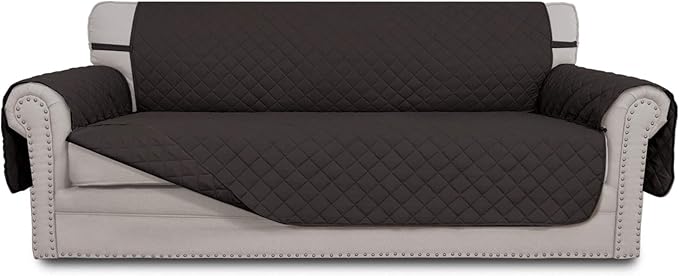 Easy-Going Reversible Couch Cover for 3 Cushion Couch Sofa Cover for Dogs Water Resistant Furniture Protector Cover with Foam Sticks Elastic Straps for Pet Cat (Sofa, Chocolate/Chocolate)