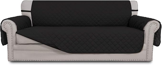 Easy-Going 4 Seater Sofa Slipcover Reversible Sofa Cover Water Resistant Couch Cover with Foam Sticks Elastic Straps Furniture Protector for Pets Children Dog Cat (XX-Large, Black/Black)