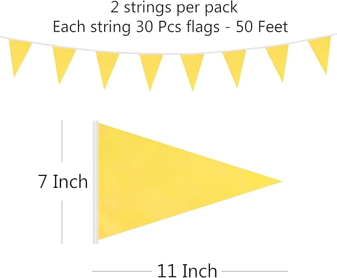 100 Feet Yellow Pennant Banner Flags, 60 Pcs DIY Flag for Birthday, Party, Shops, Outdoor and Indoor Decorations, Festival Celebration (Yellow)