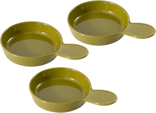 Ceramic Wide Whisker Friendly Cat Dishes, Set of 3 Ceramic Cat Bowls with Handle, Anti-Slip Indoor Kitten Feeding Food& Water Dish to Prevent Whisker Fatigue(3 Pcs, Matcha Green)