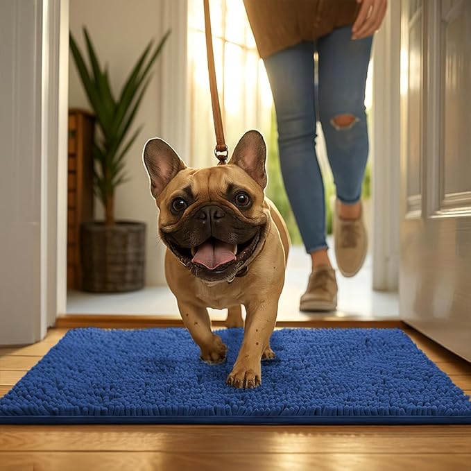 MudGuard Mat™ Dog Door Mat for Muddy Paws, Super Absorbent Microfiber, Non-Slip Indoor Mat, Quick Dry Chenille Mud Mat for Dogs & Entryway, Washable, Navy Blue 24" x 60"