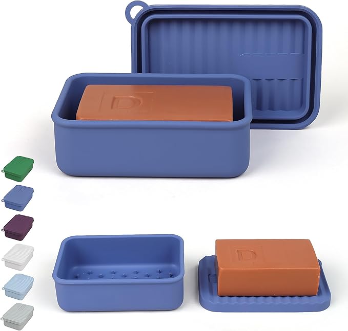 Extra Large Leak Proof Silicone Travel Soap Case for Extended Trips, Outdoor Adventures, or Truck Drivers, Perfectly fits 10 oz Duke Cannon or Shampoo and Conditioner Soap Bar (Deep Blue)