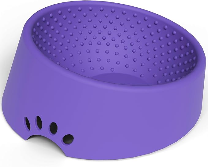 Pet Dog Food Bowl 10° Slanted ，Silicone Material， Easy to Clean Non-Skid & Non-Spill Easier to Reach Food L/2.5 Cups Purple