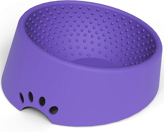 Pet Dog Food Bowl 10° Slanted ，Silicone Material， Easy to Clean Non-Skid & Non-Spill Easier to Reach Food L/2.5 Cups Purple