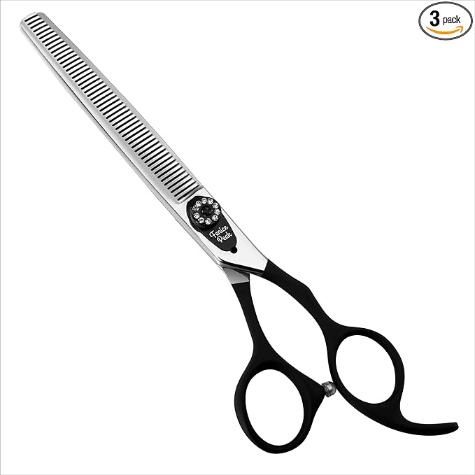 Fenice Peak 7.5'' Dog Thinning Scissors For Grooming 440C Stainless Steel Black Non-Slip Handle Sharp Blades Professional Pet Trimming Scissors for Cats Thinning Rate 35%