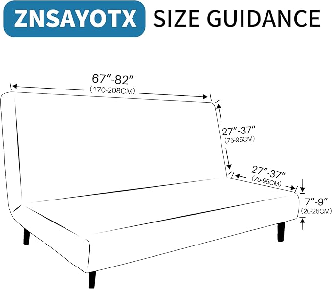ZNSAYOTX Fashion Futon Cover (67"-82") Stretch Fit Armless Sofa Bed Slipcover, Universal Foldable Sofa Mattress Protector Full Queen Size, Irregular Plaid Texture Jacquard Futon Protector (Light Grey)
