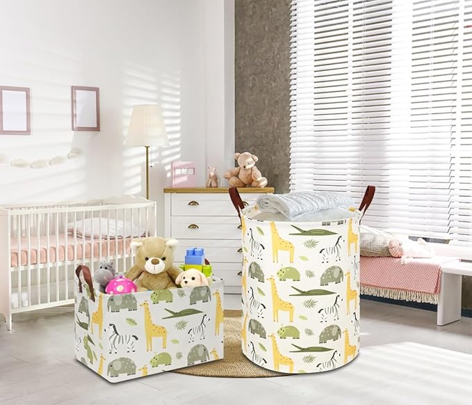 Rectangular Green Storage Basket,Collapsible Gift Basket with Handles,Kids Toys/Books Box,Room Decor(Green Animal)