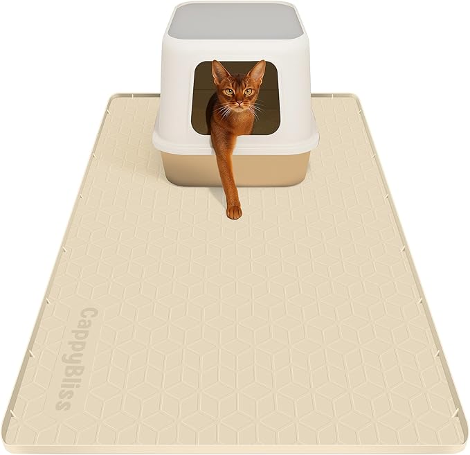 Large Cat Mat for Litter Box, 34"x22" Waterproof Silicone Mat with Litter Trapping, Easy Clean & Non-Slip Floor Pad for Indoor Cats, Khaki