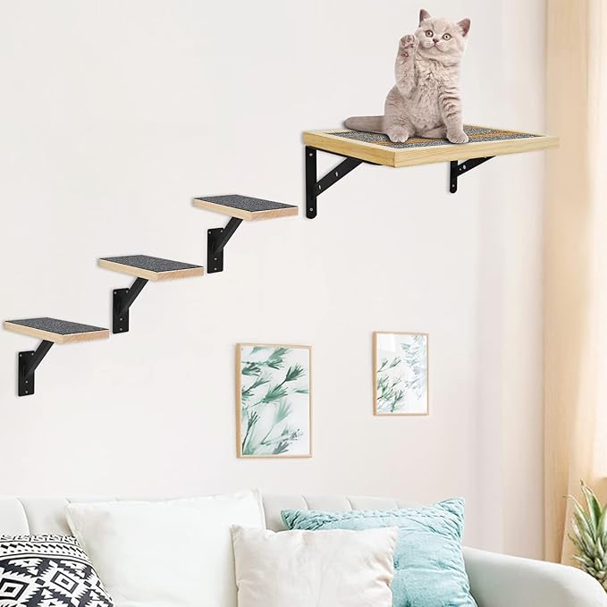 Purife Handcrafted Wood Cat Wall Floating Shelf - Indoor Wall Mounted Cat Perch & Shelves, Window Sill Hammock Seat Bed, Climbing Steps for Relaxing, Playing and Scratching