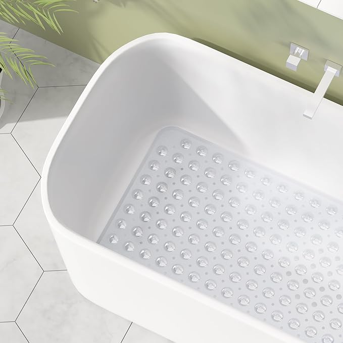 AmazerBath Shower Mat Non Slip 40 x 16 Inches, Shower Stall Mats with Suction Cups and Drain Holes, Non Slip Bath Mat for Tub for Elderly & Kids, Clear