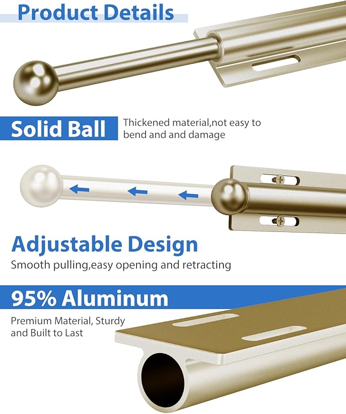 Valet Rod for Closet Pull Out, 12" Aluminum Valet Heavy Duty Closet Valet Rod, Adjustable Retractable Slide Out Valet Rod Closet Organization for Closet Laundry Bedroom Bathroom(Gold)