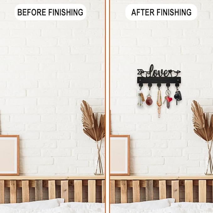 MAYJOYDIY Wood Love Heart Coat Hooks Wall Mount Love Arrow Key Holder for Wall 11.8×6inch Black Wall Art Decor Key Hooks 5 Alloy Hooks for Gift Entryway Living Room Kitchen Office