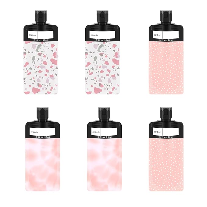 6 Pack Travel pouches for toiletries liquid,TSA Approved Travel Squeeze Pouches, squeeze pouches refillable,Leakproof Travel Containers for Toiletries (pink)