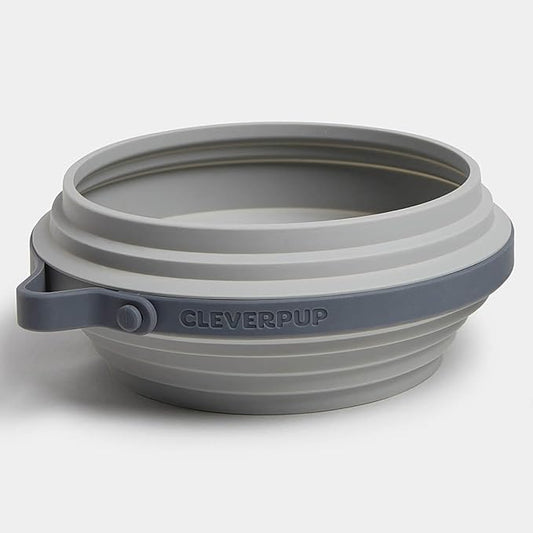 Nomad Large Collapsible Dog Bowl - 4 Cup Food-Safe Silicone Travel Bowl for Dogs, Portable & Sturdy, Food/Water, Dishwasher Safe - Grey
