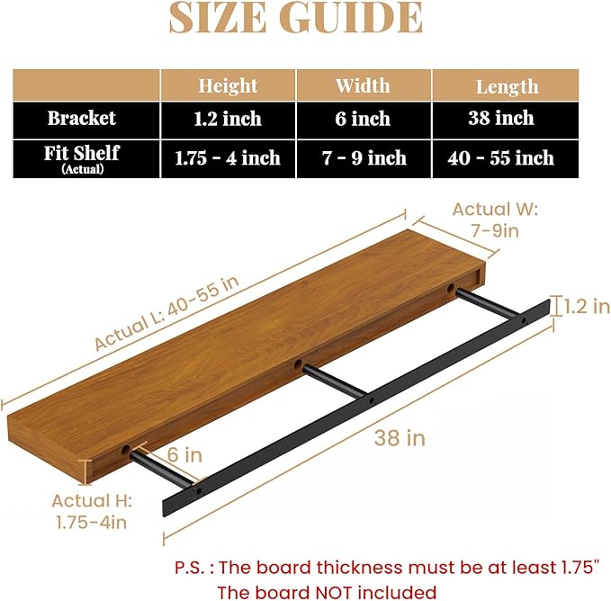 Floating Shelf Bracket Heavy Duty Shelving Brackets,Decorative Floating Shelf Hardware Black,Hidden Metal Shelf Support Bracket Heavy Duty Floating Mantel Bracket (38X6X1.2-Metal Jig)