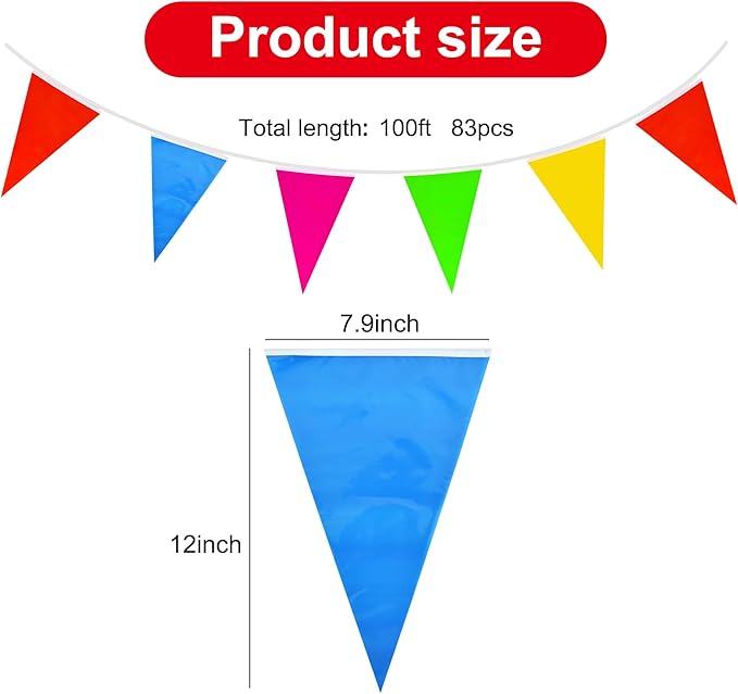 BEISHIDA 200ft 120pcs Colorful Pennant Banner Flags,Reusable Multicolor Bunting String Triangle Flags,Kids Birthday, Garland for Grand Opening,New Year Celebration Supplies,Indoor and Outdoor Events