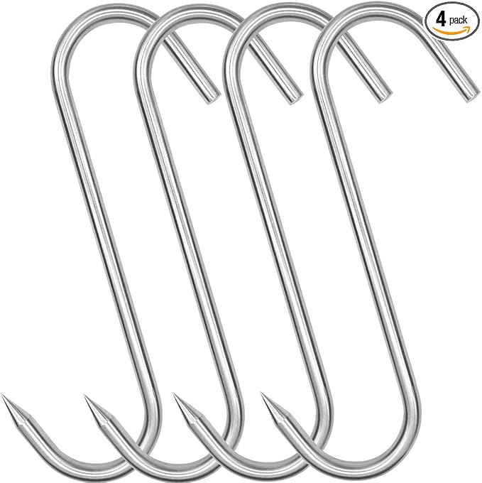 10 Inch Meat Hook, Heavy Duty 10mm S-Hooks Stainless Steel Meat Processing Butcher Hooks (10mm10inch)
