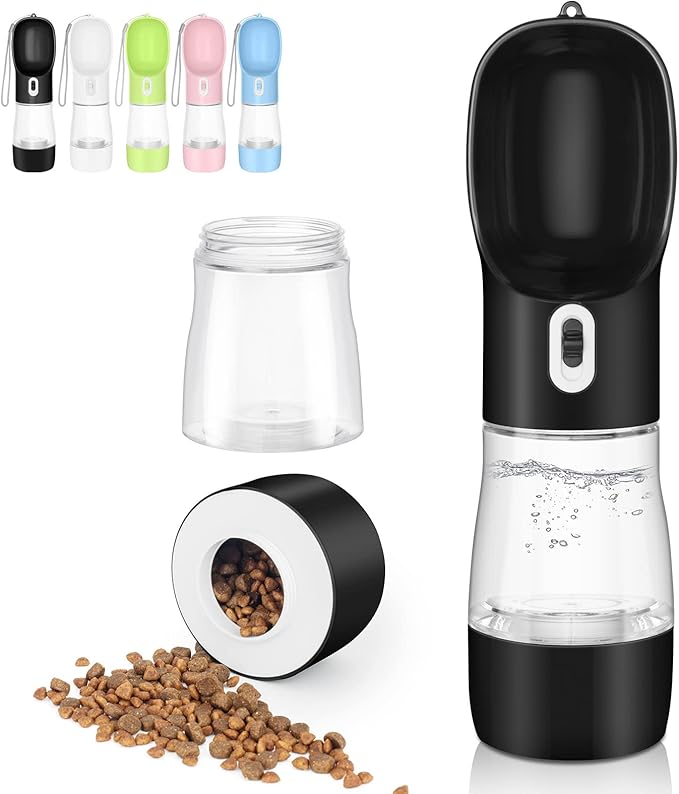 Misthis Outdoor Dog Water Bottle Portable - Leak Proof Bottles Dispenser for Dogs On The Go with Food Container Multifunctional Travel Outdoor（Black）