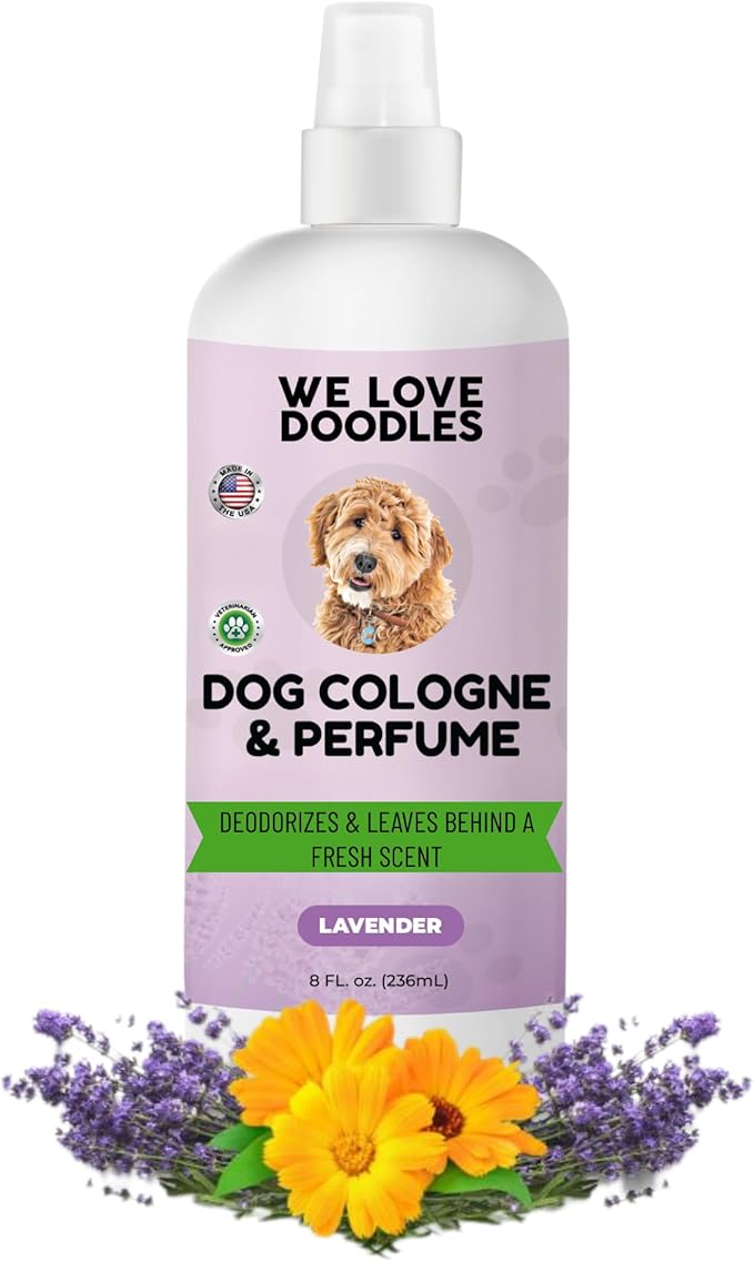 We Love Doodles Dog Cologne & Perfume, Deodorizing, Safe Ingredients, Made In USA, Long Lasting After Bath, Deodorant For Smelly Dogs, Pawfume For Pets, Odor Eliminator Spray, Lavender, 8 OZ